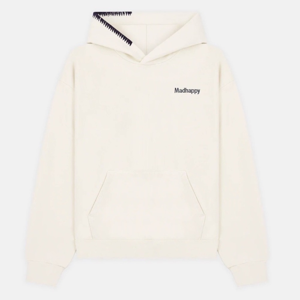 Madhappy Cream White Blue Hoodie Size XS Embroidered Logo Streetwear Oversized
